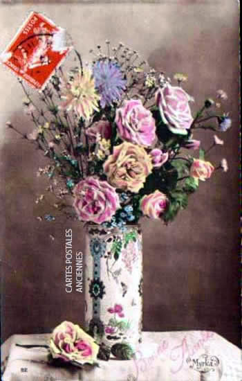 Cartes postales anciennes > CARTES POSTALES > carte postale ancienne > cartes-postales-ancienne.com Fleurs avec vase
