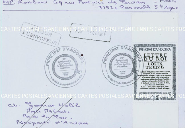 Cartes postales anciennes > CARTES POSTALES > carte postale ancienne > cartes-postales-ancienne.com Monde pays   Andorre Premier jour