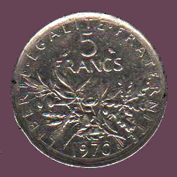 Money of the world coins currency France 5 francs argent