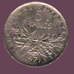 Money of the world coins currency France 5 francs argent