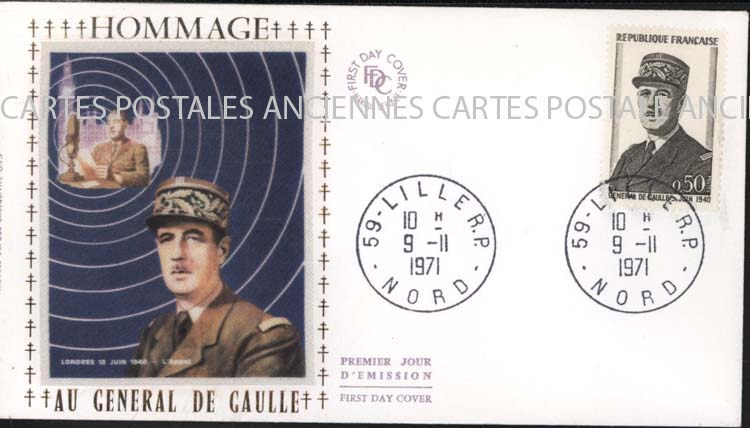 Cartes postales anciennes > CARTES POSTALES > carte postale ancienne > cartes-postales-ancienne.com Premier jour De gaulle 1971