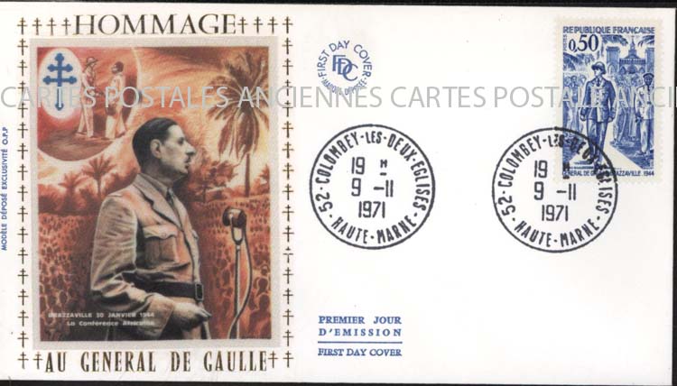 Cartes postales anciennes > CARTES POSTALES > carte postale ancienne > cartes-postales-ancienne.com Premier jour De gaulle 1971