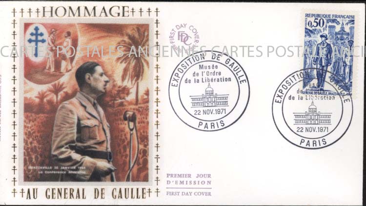 Cartes postales anciennes > CARTES POSTALES > carte postale ancienne > cartes-postales-ancienne.com Premier jour De gaulle 1971