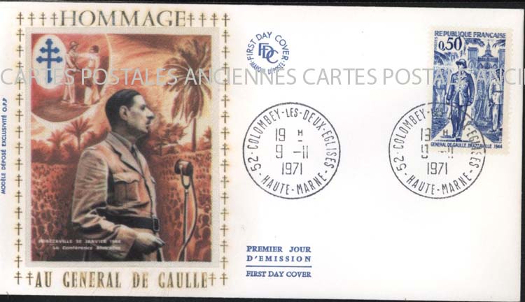 Cartes postales anciennes > CARTES POSTALES > carte postale ancienne > cartes-postales-ancienne.com Premier jour De gaulle 1971