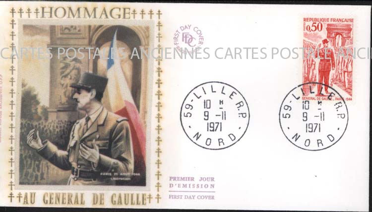 Cartes postales anciennes > CARTES POSTALES > carte postale ancienne > cartes-postales-ancienne.com Premier jour De gaulle 1971