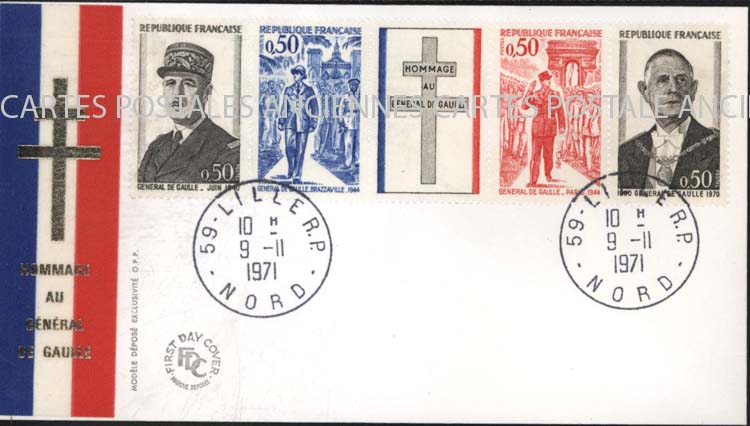 Cartes postales anciennes > CARTES POSTALES > carte postale ancienne > cartes-postales-ancienne.com Premier jour De gaulle 1971