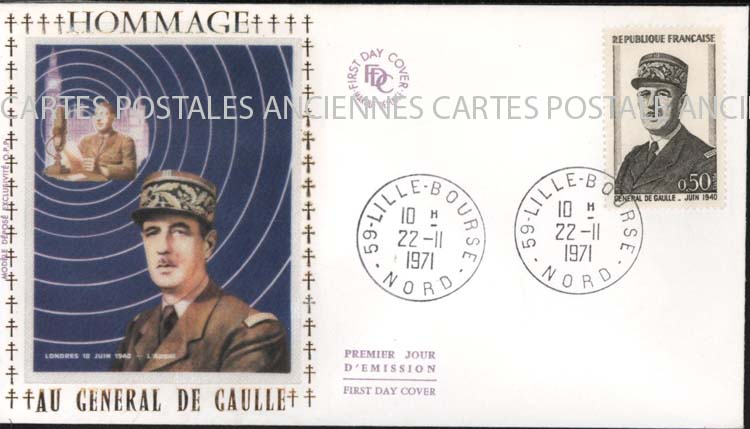 Cartes postales anciennes > CARTES POSTALES > carte postale ancienne > cartes-postales-ancienne.com Premier jour De gaulle 1971