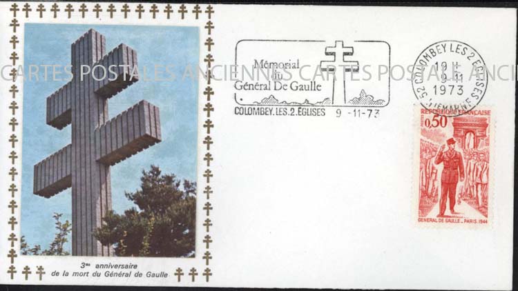 Cartes postales anciennes > CARTES POSTALES > carte postale ancienne > cartes-postales-ancienne.com Premier jour De gaulle 1973
