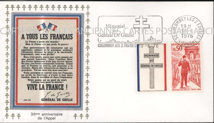 Cartes postales anciennes > CARTES POSTALES > carte postale ancienne > cartes-postales-ancienne.com Premier jour De gaulle 1976