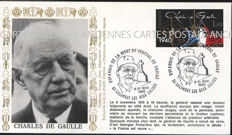 Cartes postales anciennes > CARTES POSTALES > carte postale ancienne > cartes-postales-ancienne.com Premier jour De gaulle 1985