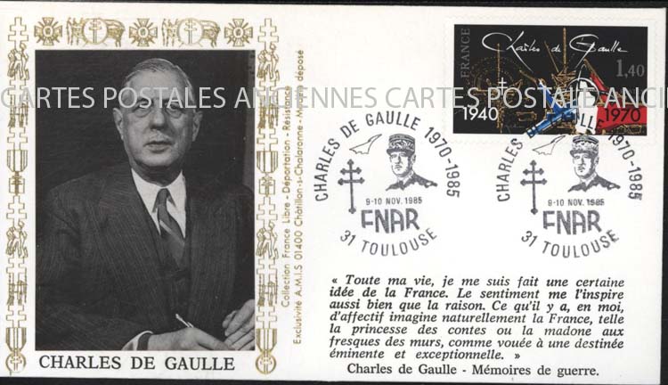 Cartes postales anciennes > CARTES POSTALES > carte postale ancienne > cartes-postales-ancienne.com Premier jour De gaulle 1985