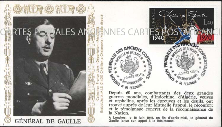 Cartes postales anciennes > CARTES POSTALES > carte postale ancienne > cartes-postales-ancienne.com Premier jour De gaulle 1987