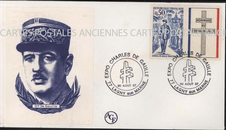 Cartes postales anciennes > CARTES POSTALES > carte postale ancienne > cartes-postales-ancienne.com Premier jour De gaulle 1987