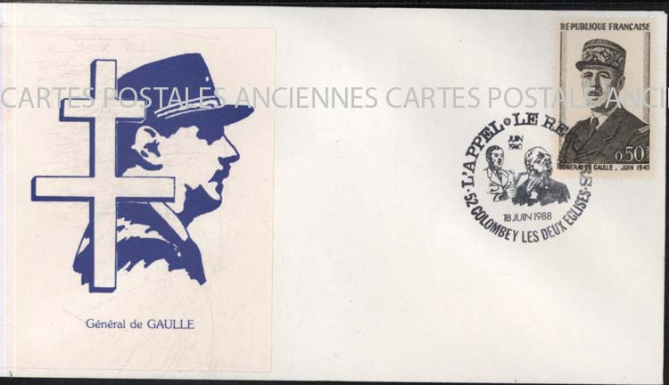 Cartes postales anciennes > CARTES POSTALES > carte postale ancienne > cartes-postales-ancienne.com Premier jour De gaulle 1988