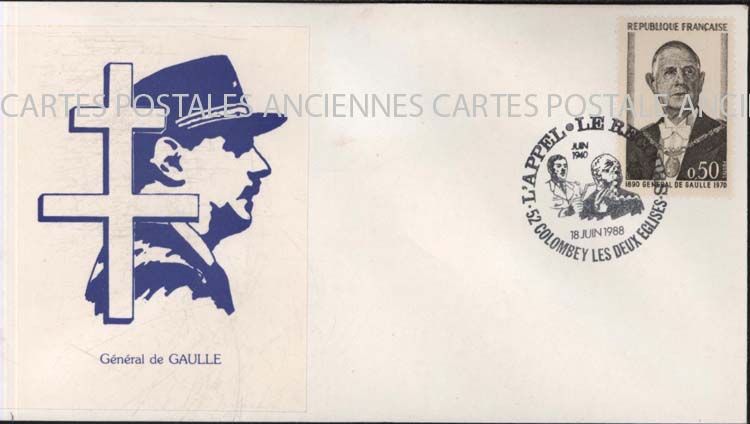 Cartes postales anciennes > CARTES POSTALES > carte postale ancienne > cartes-postales-ancienne.com Premier jour De gaulle 1988