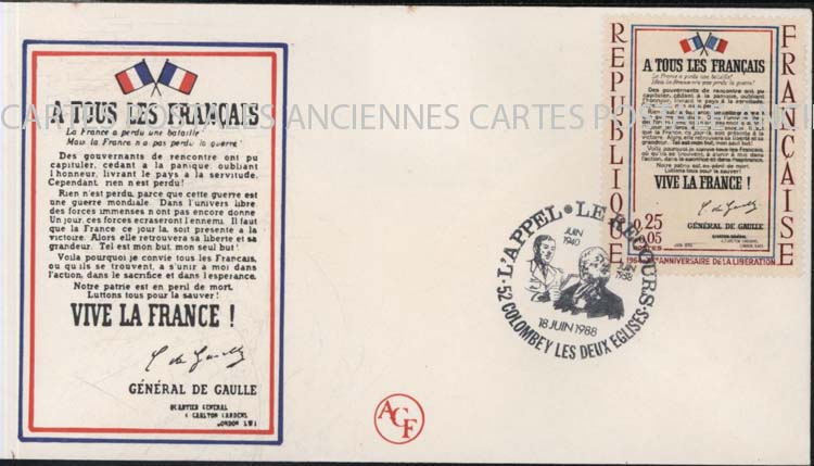 Cartes postales anciennes > CARTES POSTALES > carte postale ancienne > cartes-postales-ancienne.com Premier jour De gaulle 1988