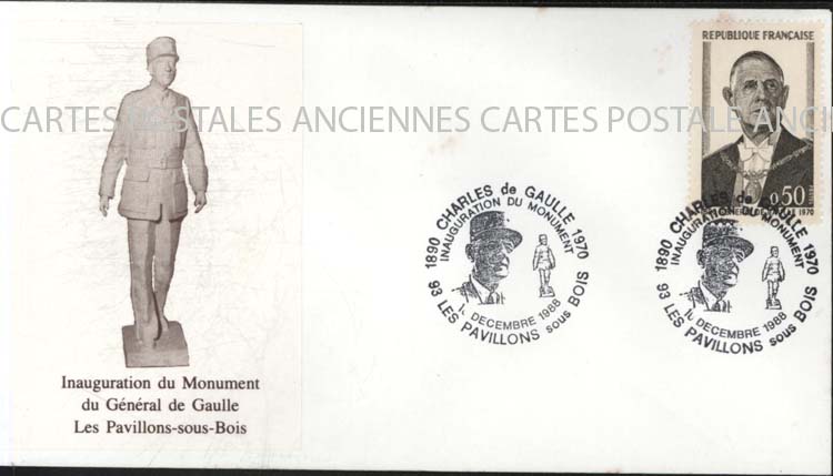 Cartes postales anciennes > CARTES POSTALES > carte postale ancienne > cartes-postales-ancienne.com Premier jour De gaulle 1988