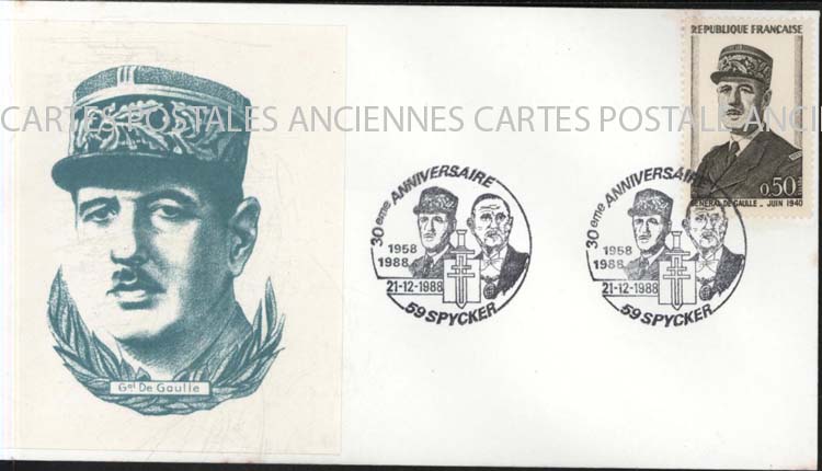 Cartes postales anciennes > CARTES POSTALES > carte postale ancienne > cartes-postales-ancienne.com Premier jour De gaulle 1988