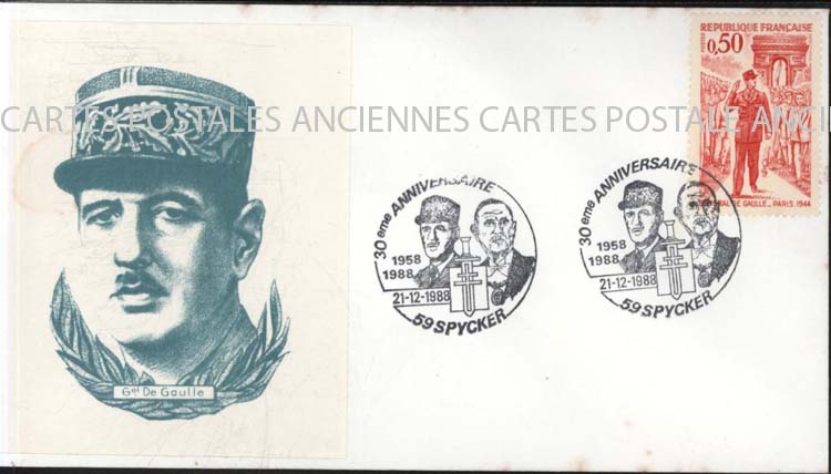 Cartes postales anciennes > CARTES POSTALES > carte postale ancienne > cartes-postales-ancienne.com Premier jour De gaulle 1988