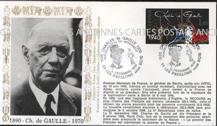 First day postage stamps De gaulle 1988