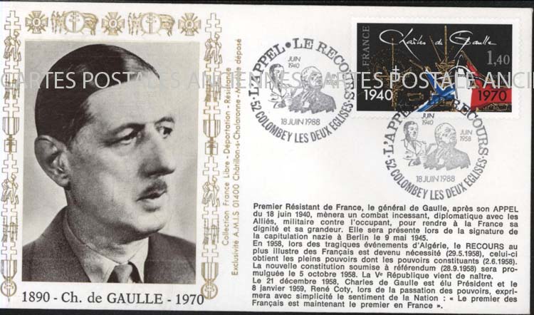 First day postage stamps De gaulle 1988