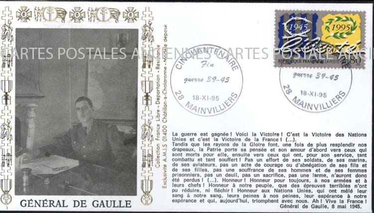 Cartes postales anciennes > CARTES POSTALES > carte postale ancienne > cartes-postales-ancienne.com Premier jour De gaulle 1995