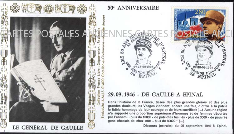 Cartes postales anciennes > CARTES POSTALES > carte postale ancienne > cartes-postales-ancienne.com Premier jour De gaulle 1996