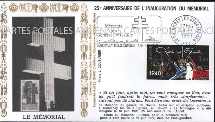 Cartes postales anciennes > CARTES POSTALES > carte postale ancienne > cartes-postales-ancienne.com Premier jour De gaulle 1997