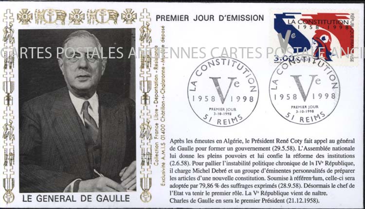 Cartes postales anciennes > CARTES POSTALES > carte postale ancienne > cartes-postales-ancienne.com Premier jour De gaulle 1998