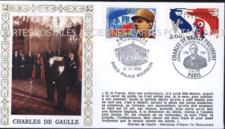 Cartes postales anciennes > CARTES POSTALES > carte postale ancienne > cartes-postales-ancienne.com Premier jour De gaulle 1998