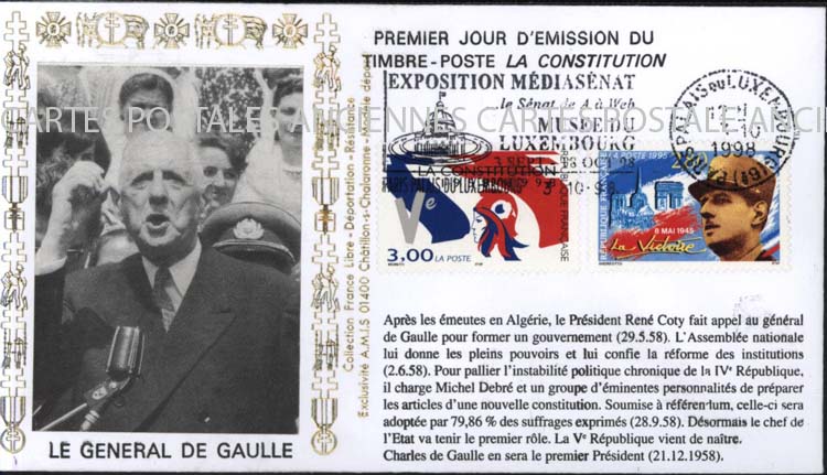 Cartes postales anciennes > CARTES POSTALES > carte postale ancienne > cartes-postales-ancienne.com Premier jour De gaulle 1998