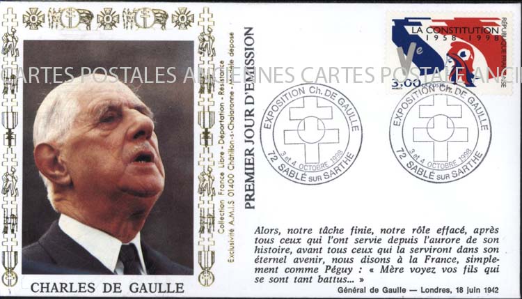Cartes postales anciennes > CARTES POSTALES > carte postale ancienne > cartes-postales-ancienne.com Premier jour De gaulle 1998