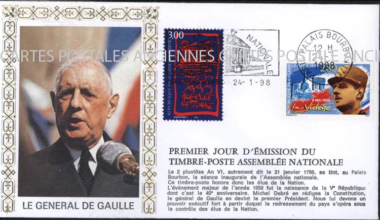 Cartes postales anciennes > CARTES POSTALES > carte postale ancienne > cartes-postales-ancienne.com Premier jour De gaulle 1998