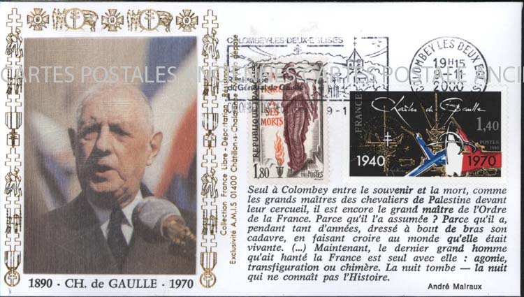 Cartes postales anciennes > CARTES POSTALES > carte postale ancienne > cartes-postales-ancienne.com Premier jour De gaulle 2000