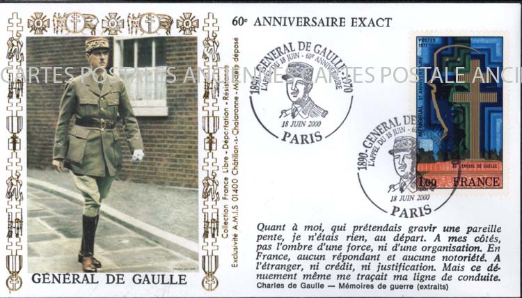 First day postage stamps De gaulle 2000